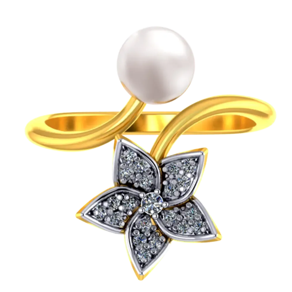 22k Gold Ring With A Pearl And Floral Design Adorned With Stones