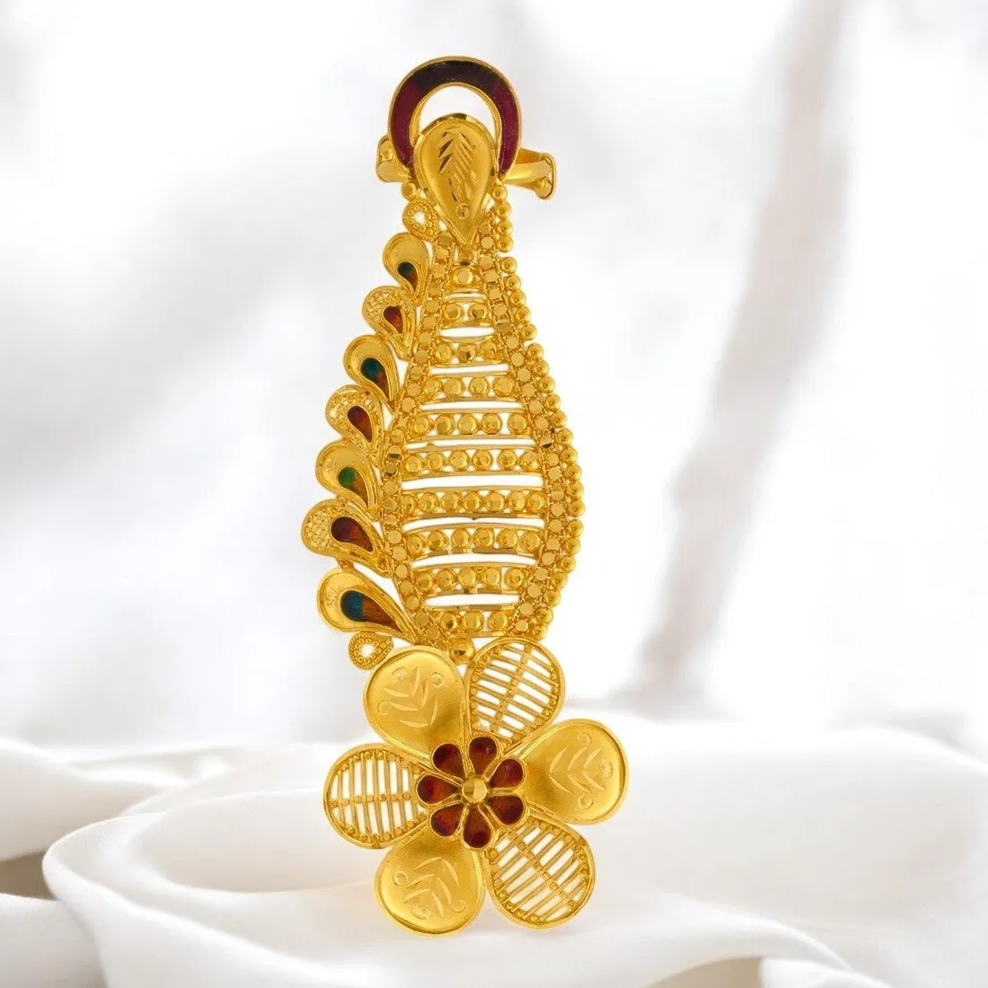 22K Gold Ring with Flower Motif & Elegant Feather Detailing