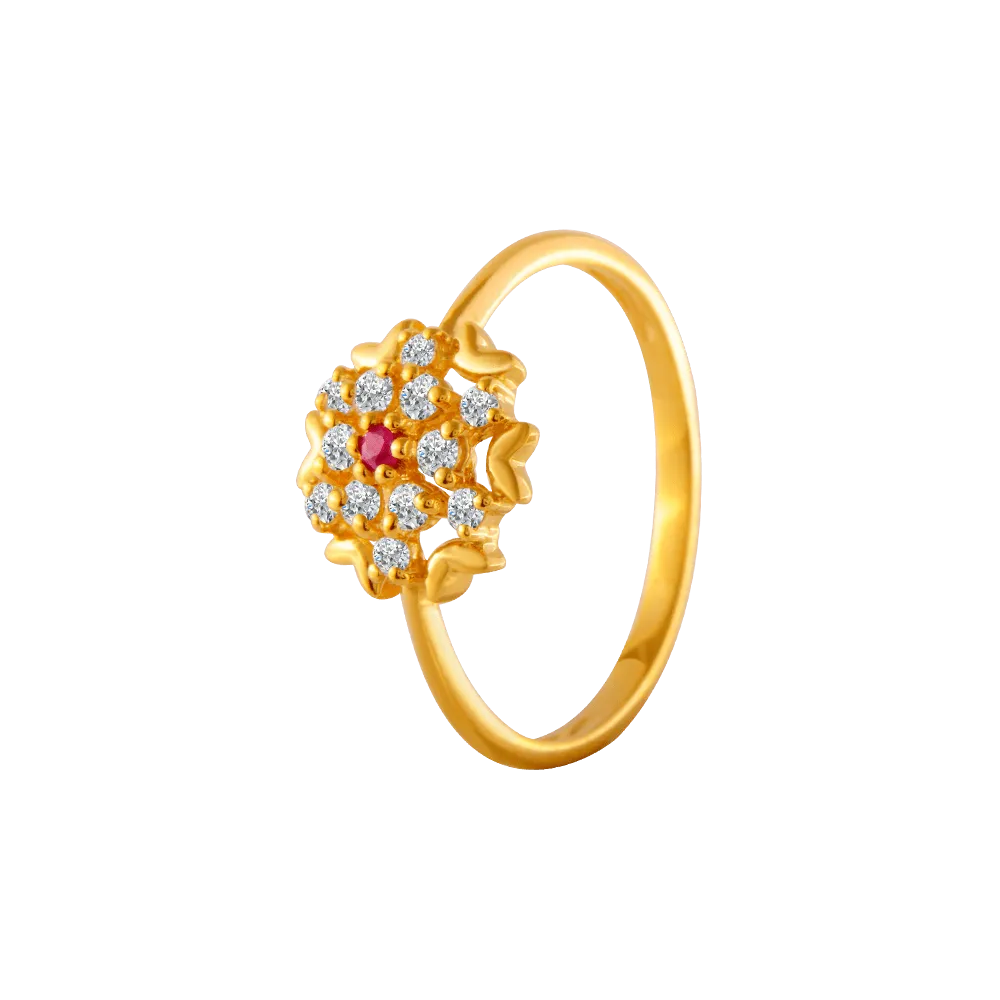 22KT Yellow Gold And American Diamond Ring For Women