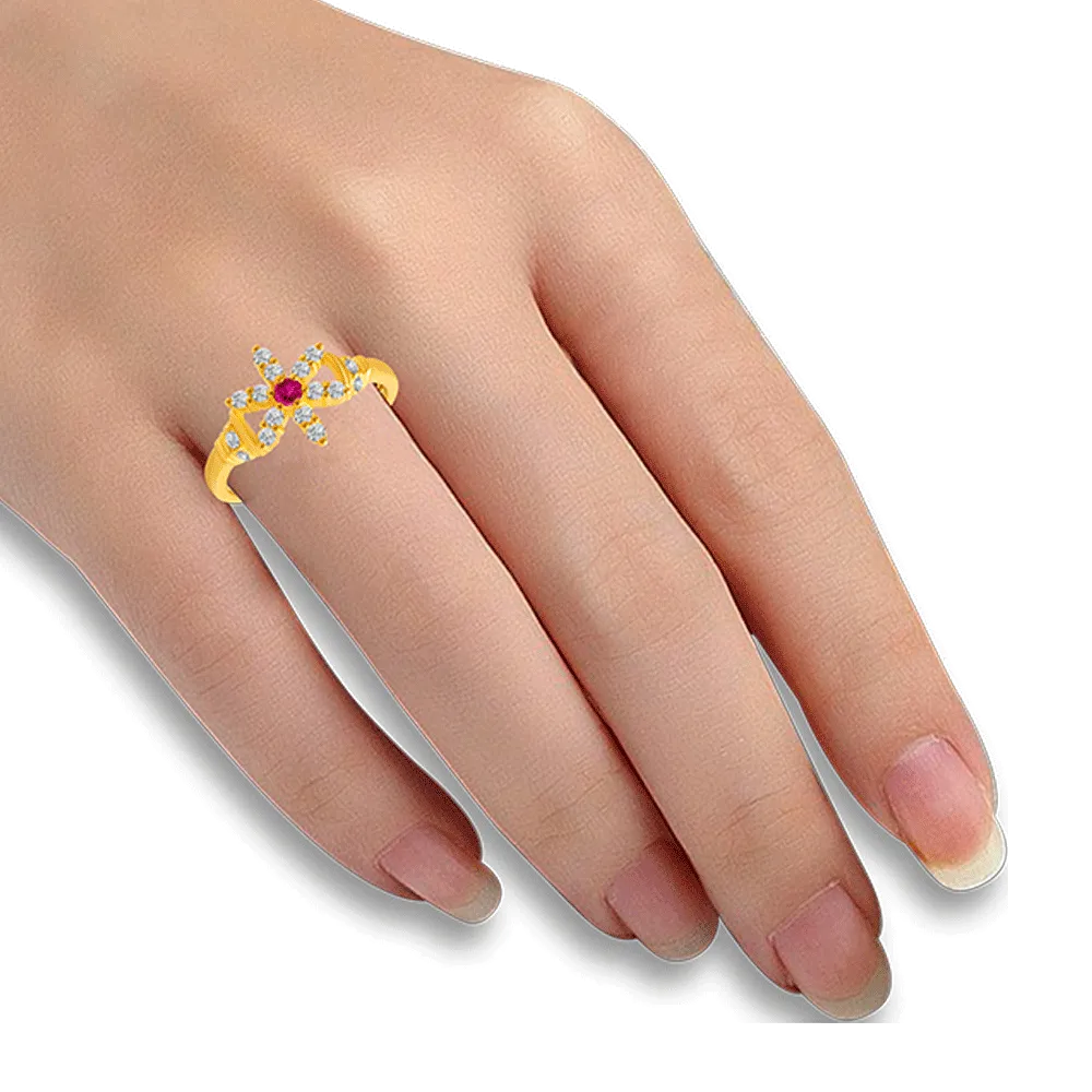 22KT Yellow Gold And American Diamond Ring For Women