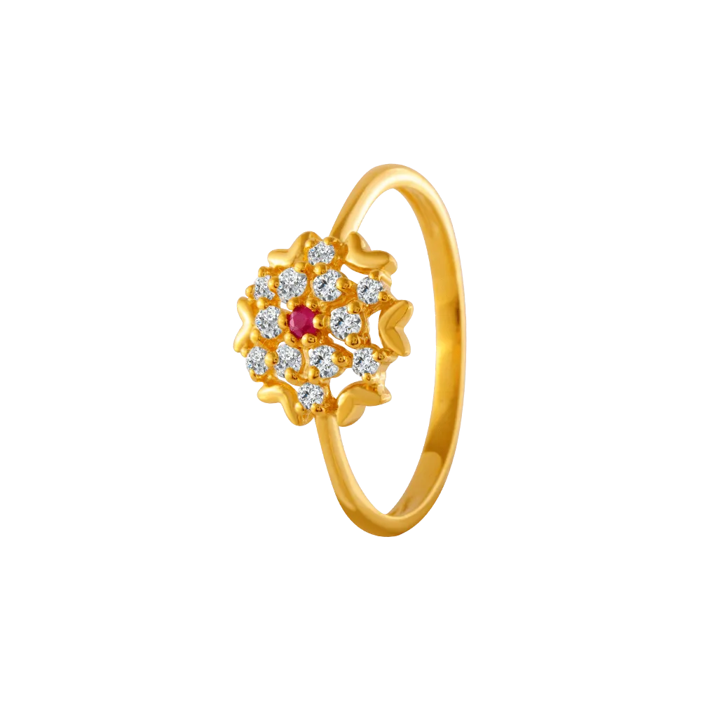 22KT Yellow Gold And American Diamond Ring For Women