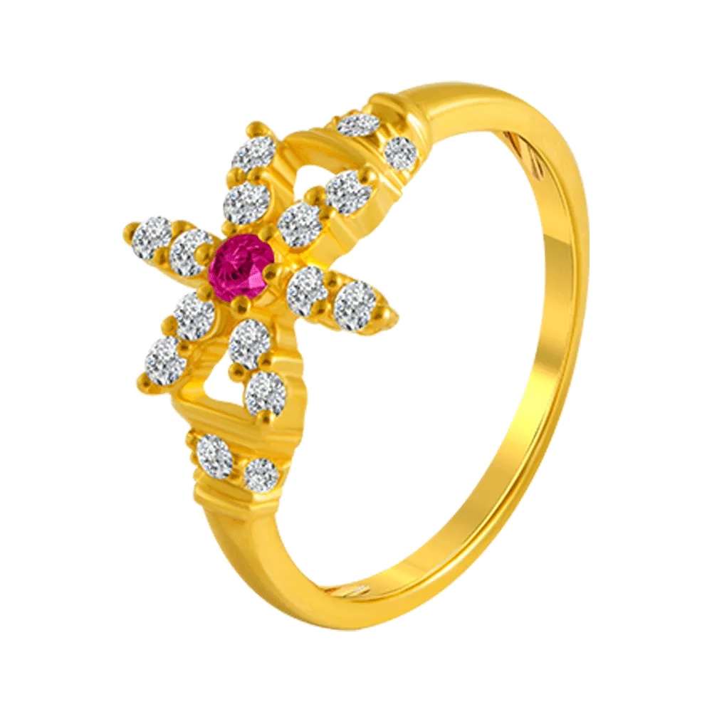 22KT Yellow Gold And American Diamond Ring For Women