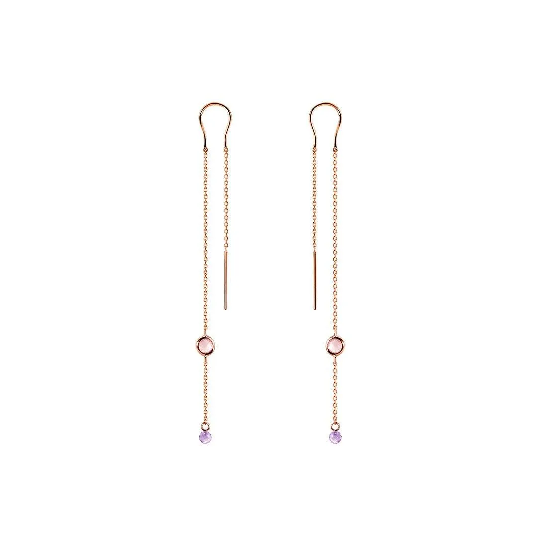 925 Silver earrings gilded with 18k rose gold assembled with Amethyst and Rose Quartz