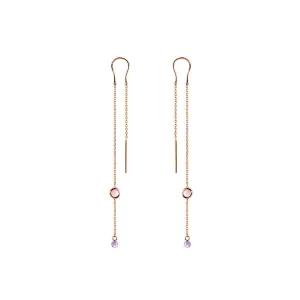 925 Silver earrings gilded with 18k rose gold assembled with Amethyst and Rose Quartz