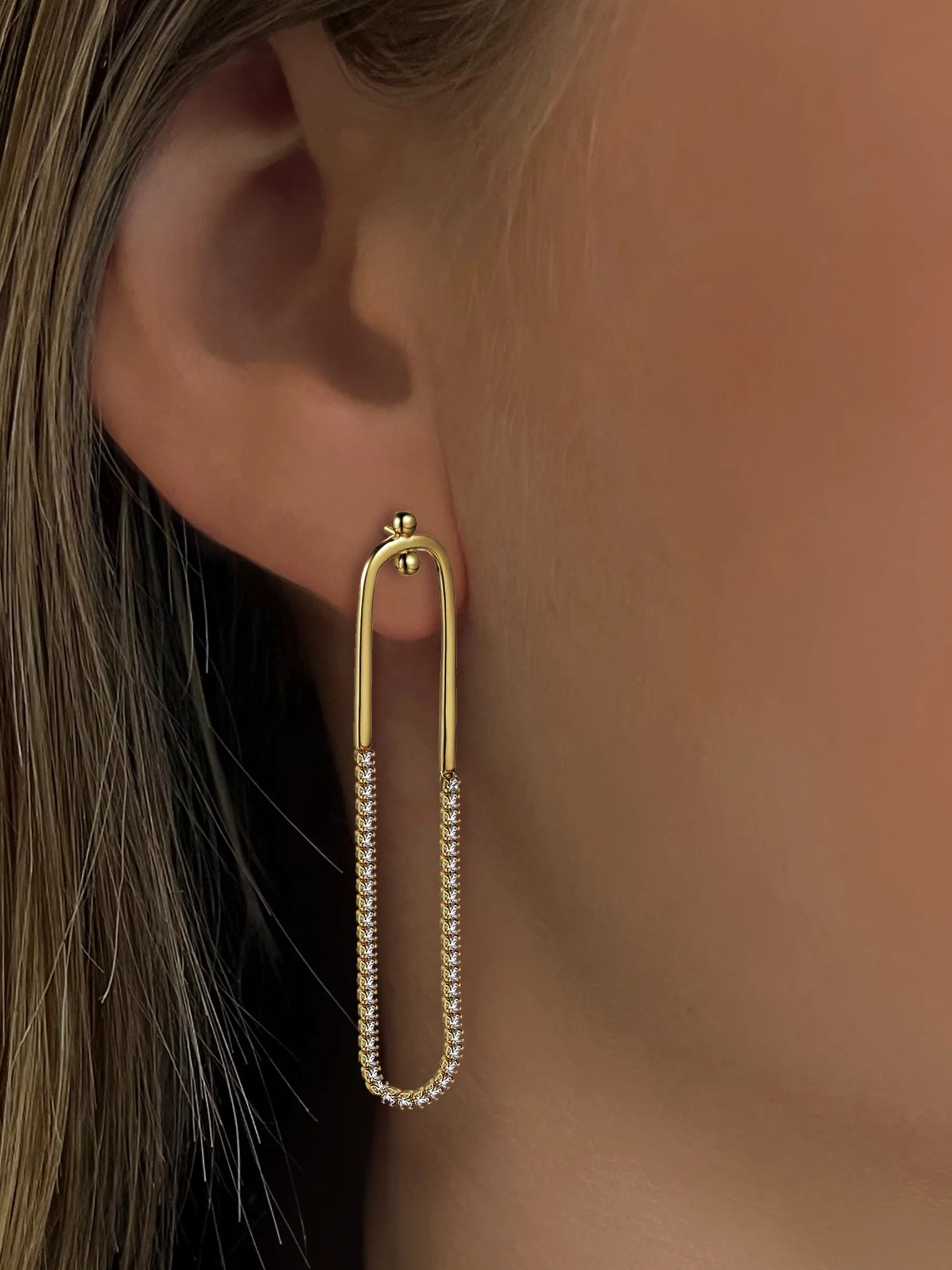 925 Silver earrings gilded with 18k yellow gold assembled with white zirconium oxide