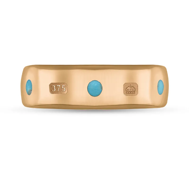 9ct Rose Gold Turquoise King's Coronation Hallmark 6mm Ring D