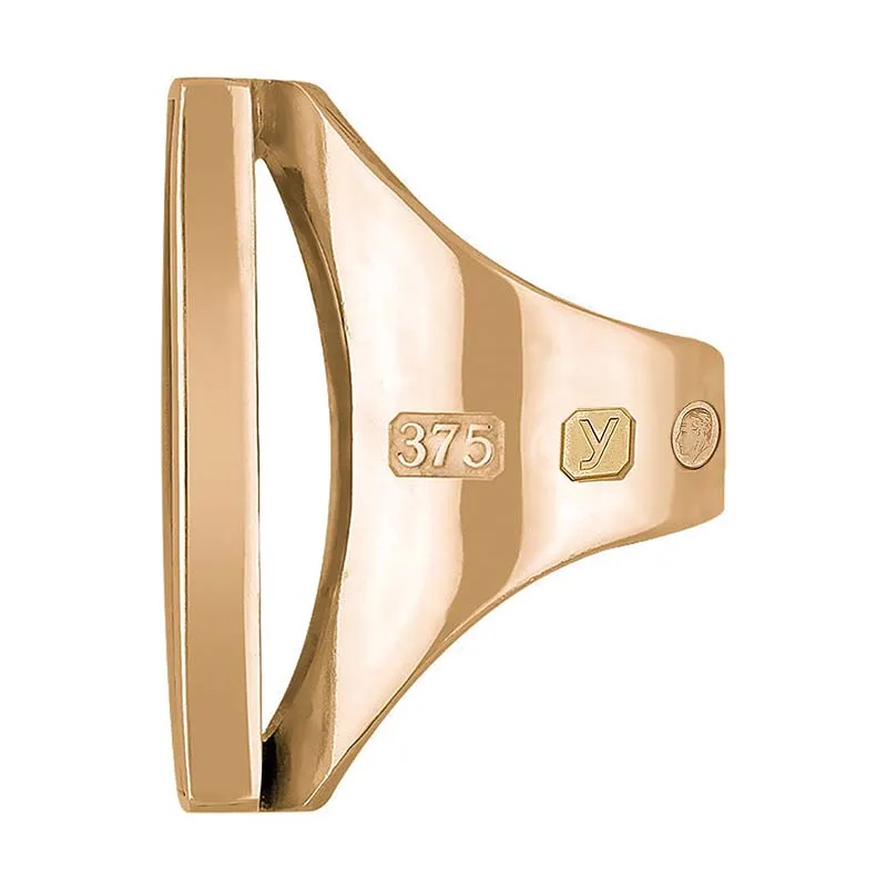 9ct Rose Gold Whitby Jet King's Coronation Hallmark Large Square Ring D