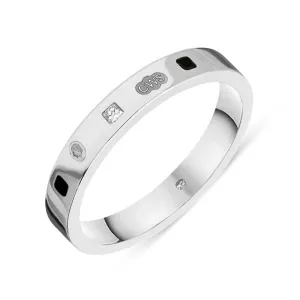9ct White Gold 0.05ct Diamond Whitby Jet King's Coronation Hallmark Princess Cut 3mm Ring D