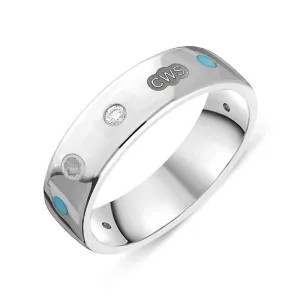 9ct White Gold 0.09ct Diamond Turquoise King's Coronation Hallmark 6mm Ring D