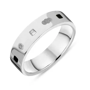 9ct White Gold 0.12ct Diamond Whitby Jet King's Coronation Hallmark Princess Cut 5mm Ring D