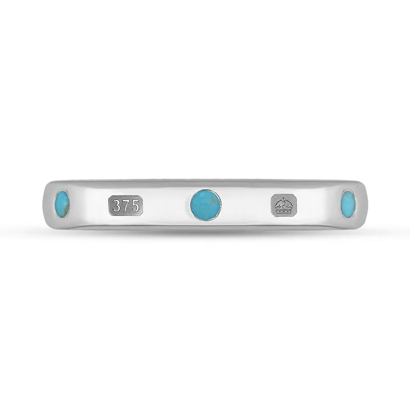 9ct White Gold Turquoise Queen's Jubilee Hallmark 6mm Ring D