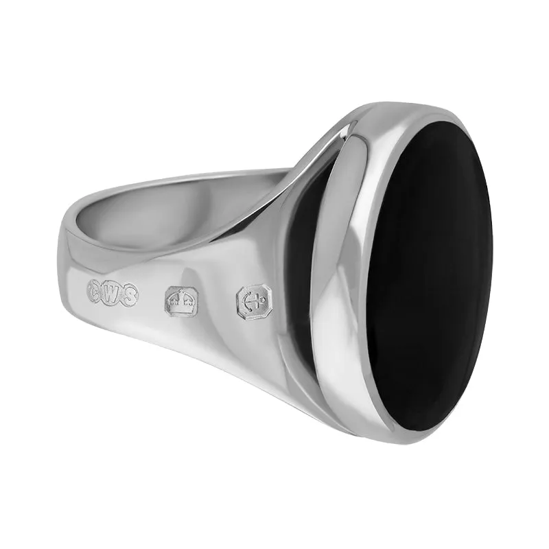 9ct White Gold Whitby Jet King's Coronation Hallmark Small Round Ring D