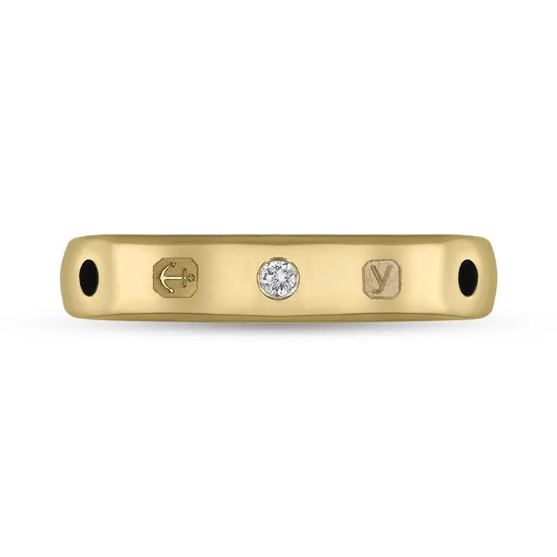 9ct Yellow Gold 0.08ct Diamond Whitby Jet King's Coronation Hallmark 4mm Ring D