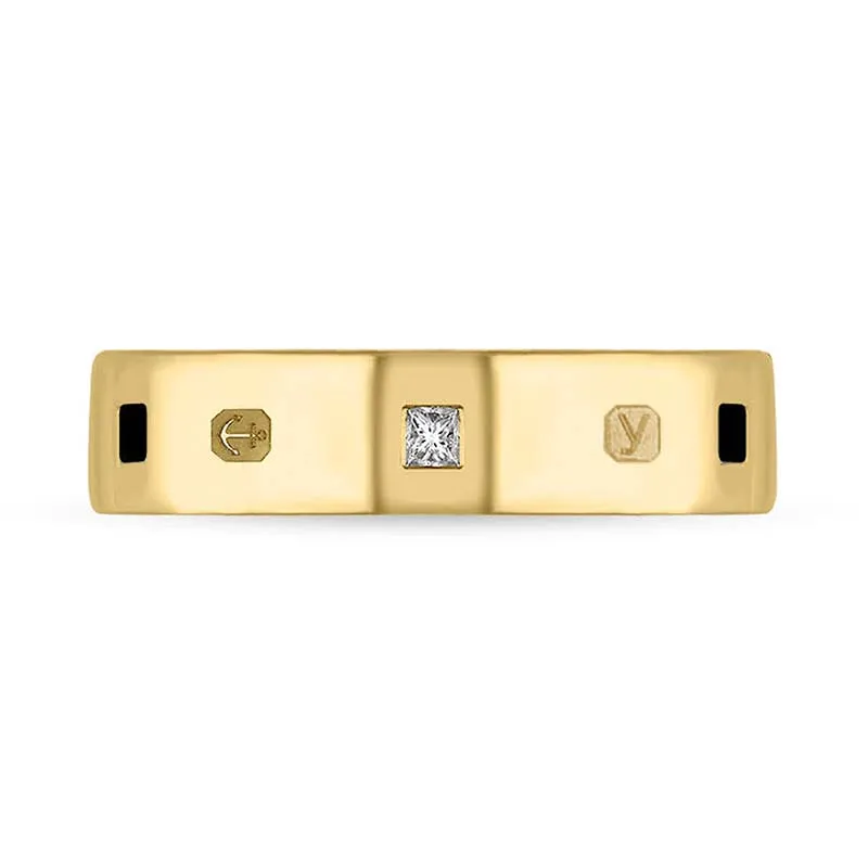 9ct Yellow Gold 0.12ct Diamond Whitby Jet King's Coronation Hallmark Princess Cut 5mm Ring D
