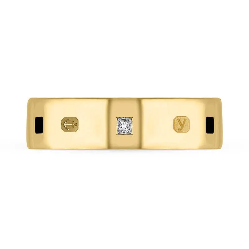 9ct Yellow Gold 0.18ct Diamond Whitby Jet King's Coronation Hallmark Princess Cut 6mm Ring D