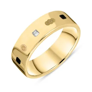 9ct Yellow Gold 0.18ct Diamond Whitby Jet King's Coronation Hallmark Princess Cut 6mm Ring D