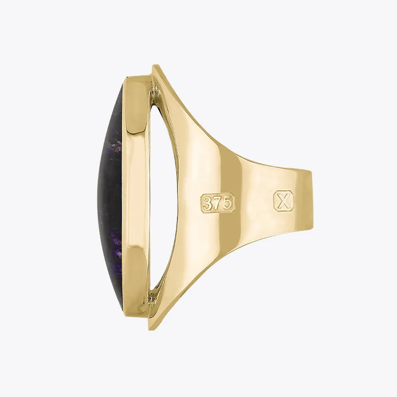 9ct Yellow Gold Blue John Hallmark Large Oval Ring