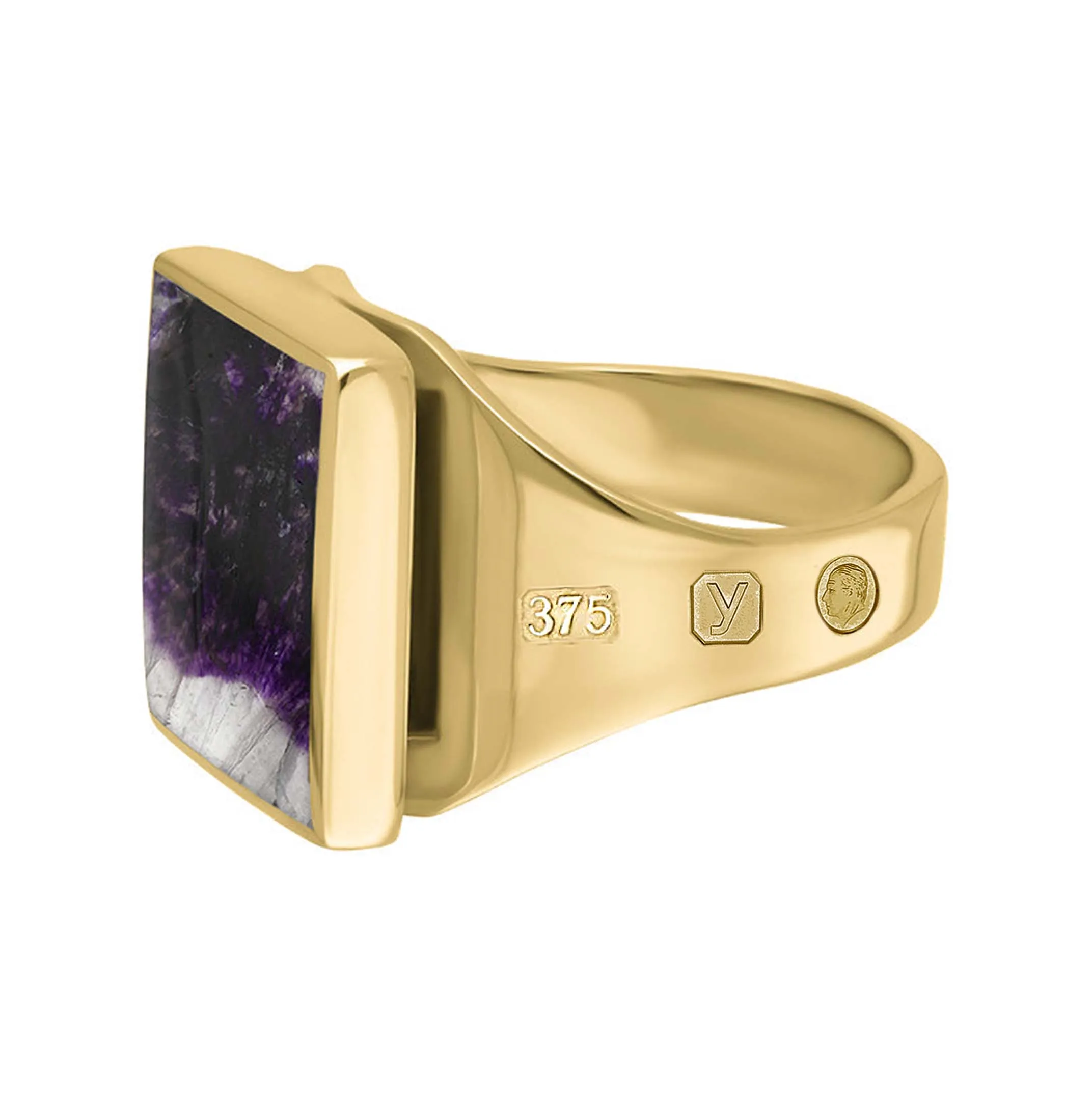 9ct Yellow Gold Blue John King's Coronation Hallmark Small Square Ring D