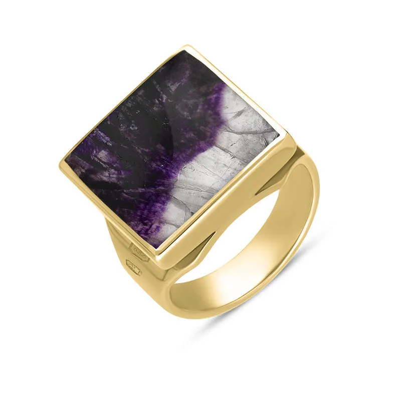 9ct Yellow Gold Blue John King's Coronation Hallmark Small Square Ring D