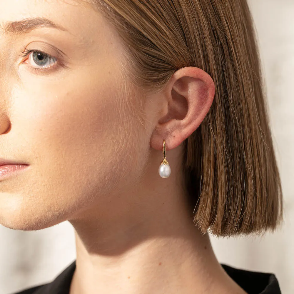 9ct Yellow Gold Petal Drop Pearl Earrings