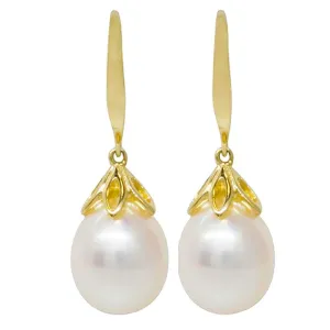 9ct Yellow Gold Petal Drop Pearl Earrings