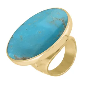 9ct Yellow Gold Turquoise Hallmark Large Round Ring