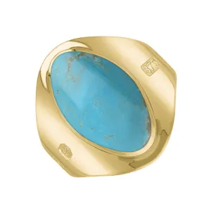 9ct Yellow Gold Turquoise King's Coronation Hallmark Small Oval Ring D