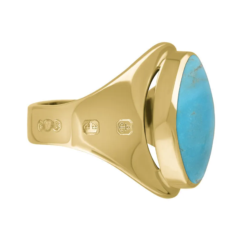 9ct Yellow Gold Turquoise King's Coronation Hallmark Small Oval Ring D