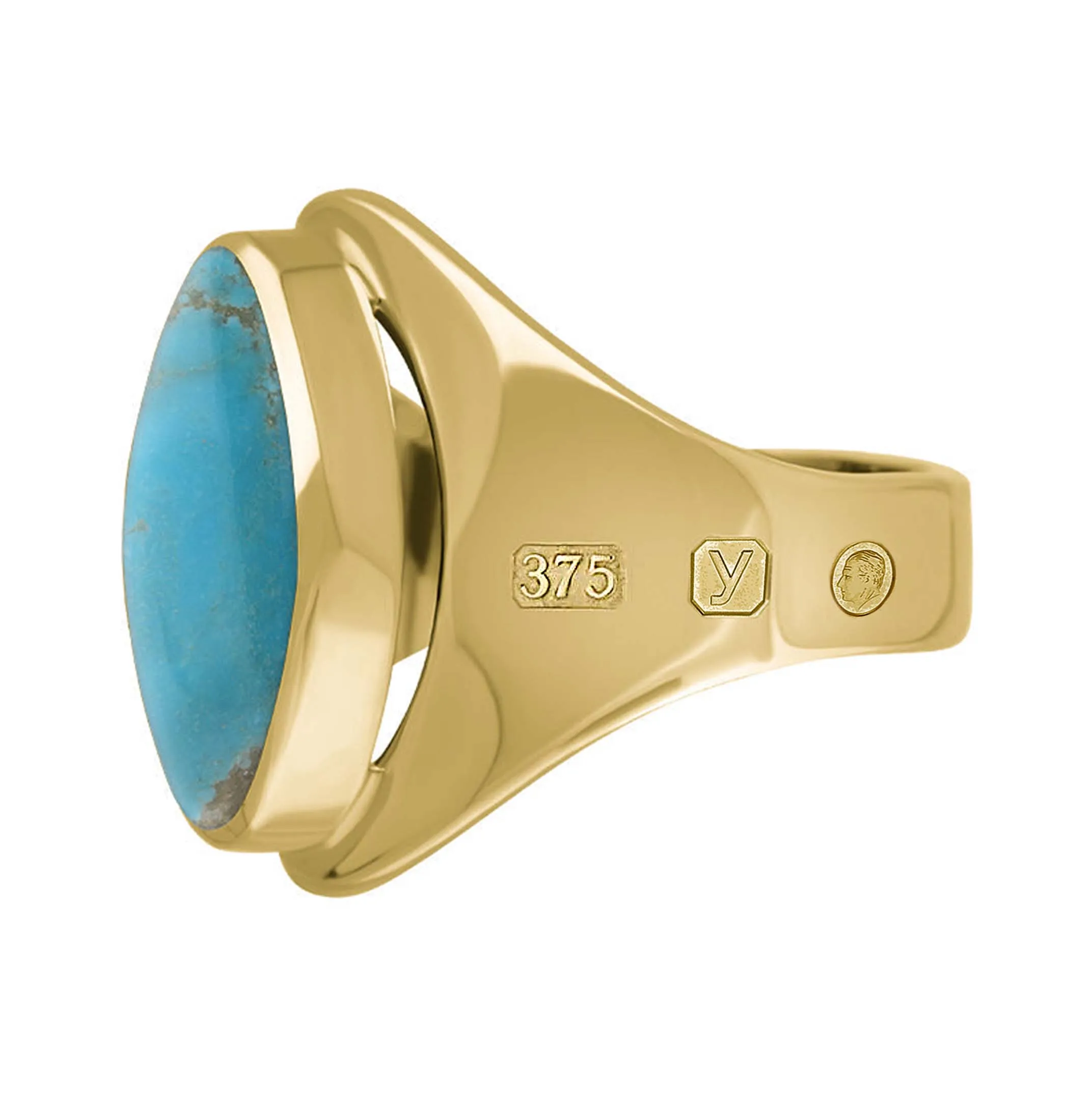 9ct Yellow Gold Turquoise King's Coronation Hallmark Small Oval Ring D
