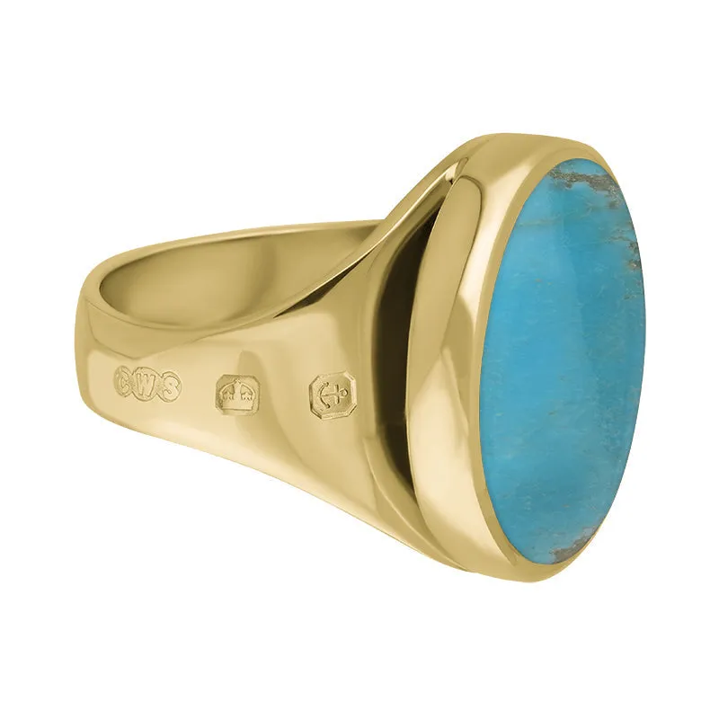 9ct Yellow Gold Turquoise King's Coronation Hallmark Small Round Ring D