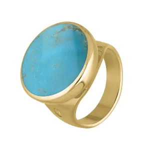 9ct Yellow Gold Turquoise King's Coronation Hallmark Small Round Ring D