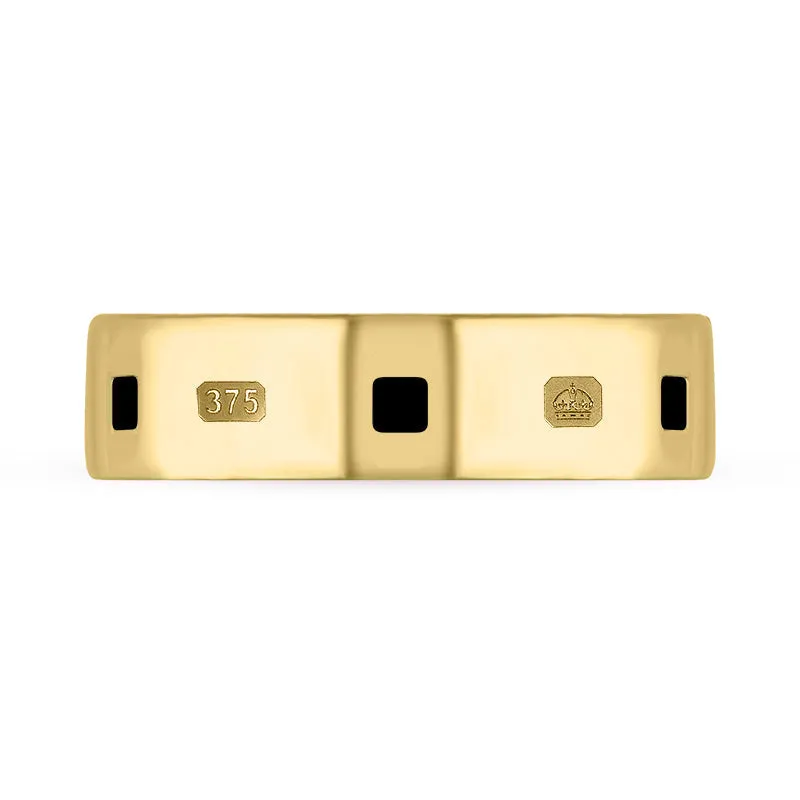 9ct Yellow Gold Whitby Jet King's Coronation Hallmark Princess Cut 6mm Ring D
