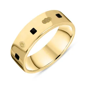 9ct Yellow Gold Whitby Jet King's Coronation Hallmark Princess Cut 6mm Ring D