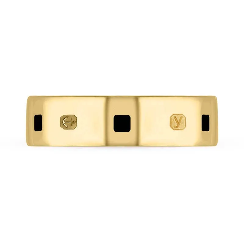 9ct Yellow Gold Whitby Jet King's Coronation Hallmark Princess Cut 6mm Ring D
