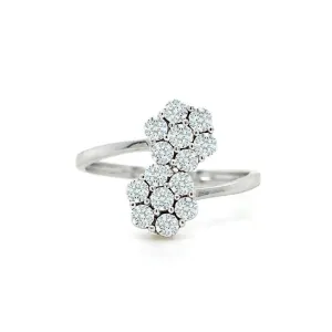 9K White Gold 0.08ct Diamond Double Flower Ring
