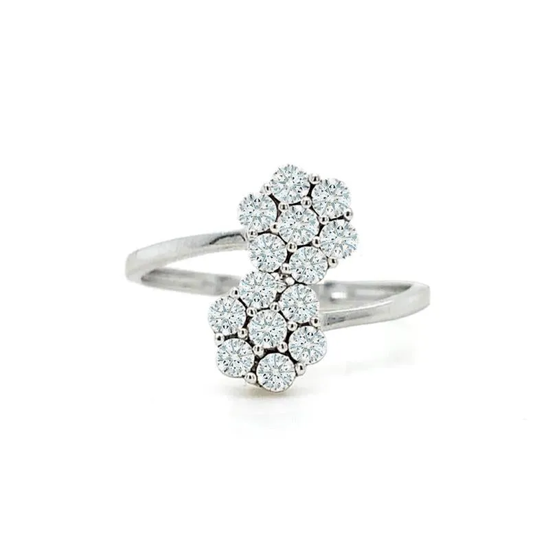 9K White Gold 0.08ct Diamond Double Flower Ring