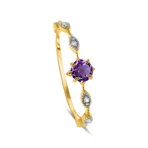 9k Yellow Gold Ring Set with White Topaz and Amethyst