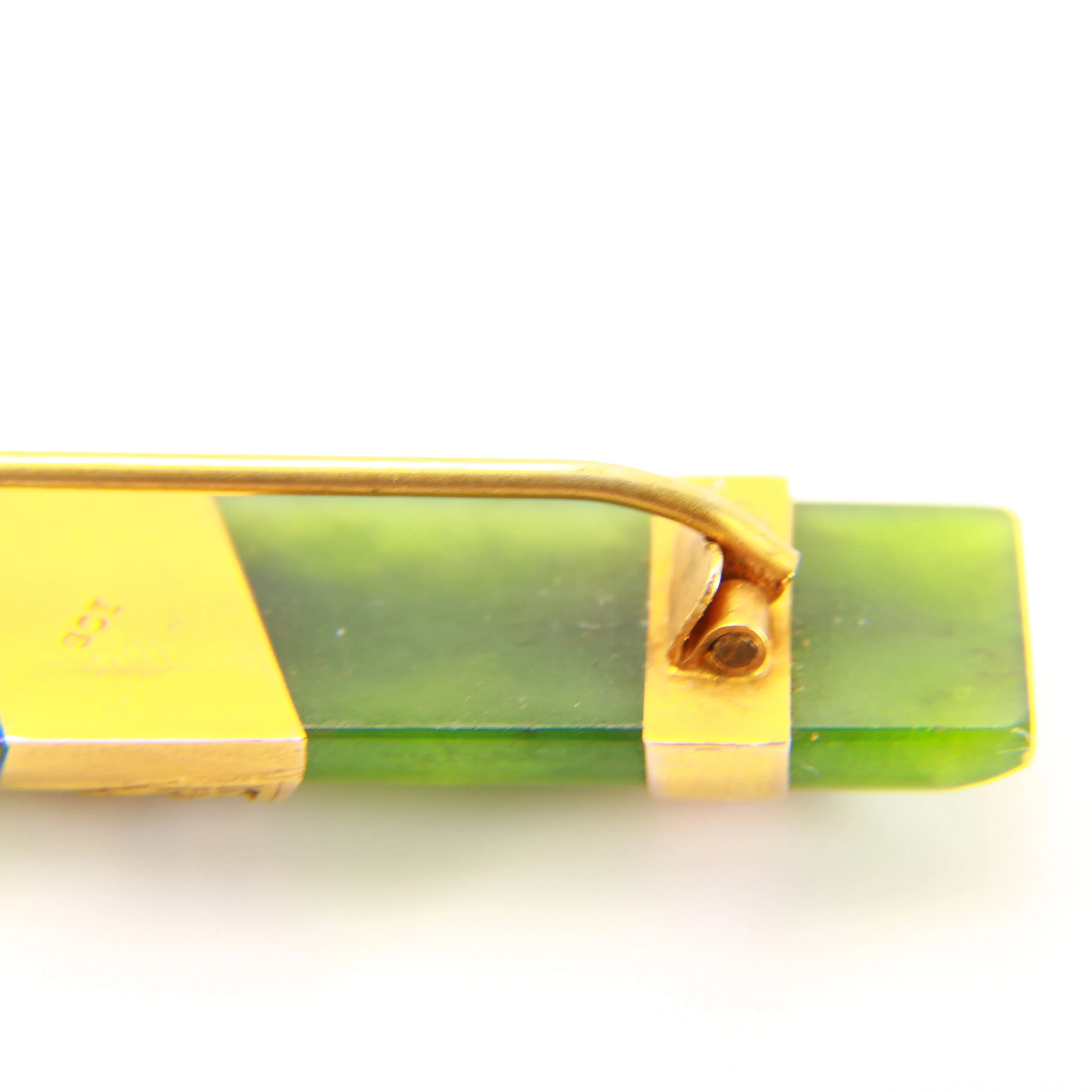 Antique 9ct Flower New Zealand Nephrite Jade Bar Brooch 9 Carat Gold Mounted