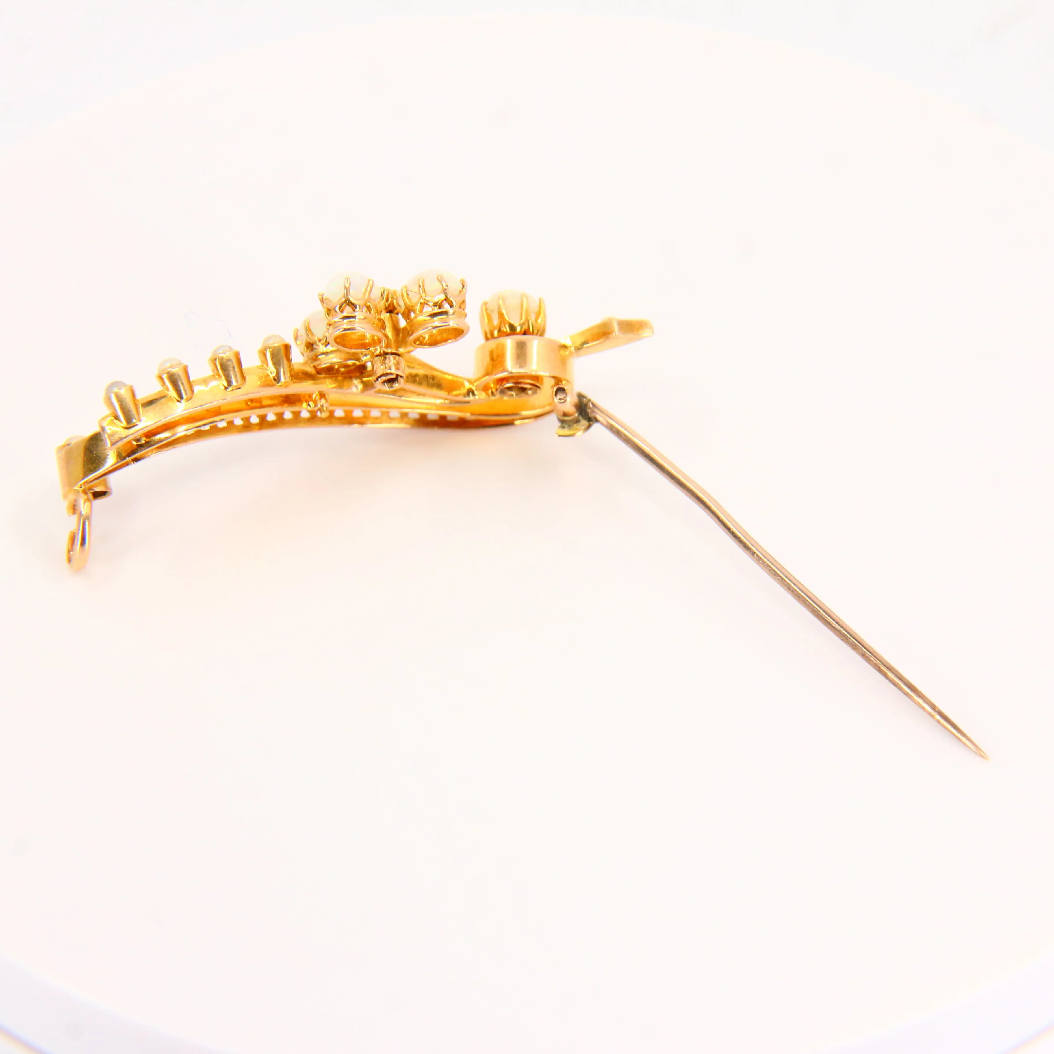 Antique Edwardian 15ct Gold Opal Diamond Brooch Yellow Gold Natural Stone Boxed