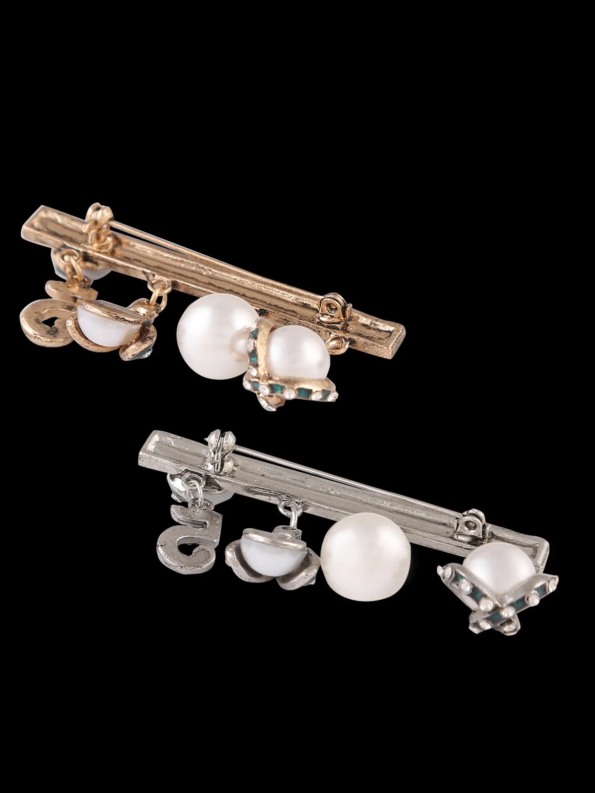 Antique Finish Metal Pin with Diamond & Pearl Brooch