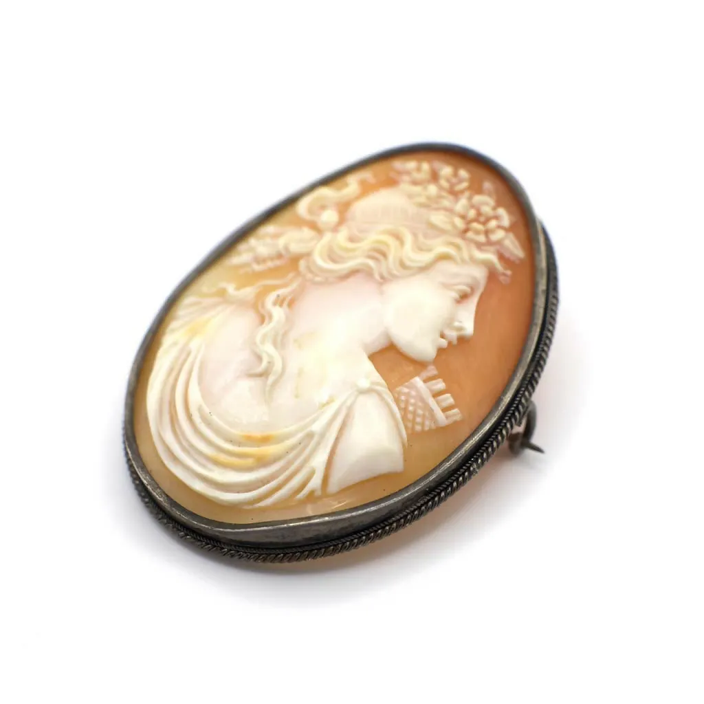Antique Victorian Warrior Genuine Hand Carved Shell Cameo/ Pendant In Sterling Silver