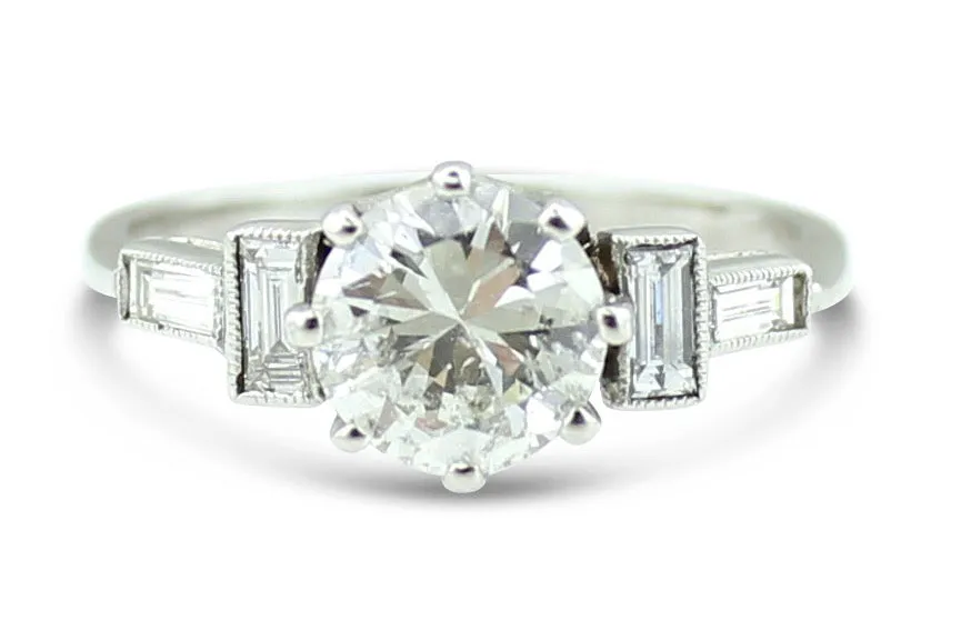 Art Deco Diamond Solitaire Platinum Ring 1.20ct