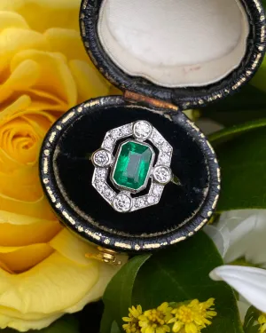 Art Deco Emerald and Diamond Cluster Ring Platinum 0.50ct   1.15ct