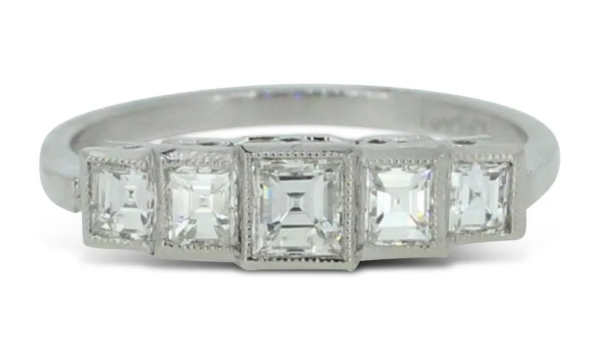Art Deco Five Stone Diamond Ring Platinum 1.0ct