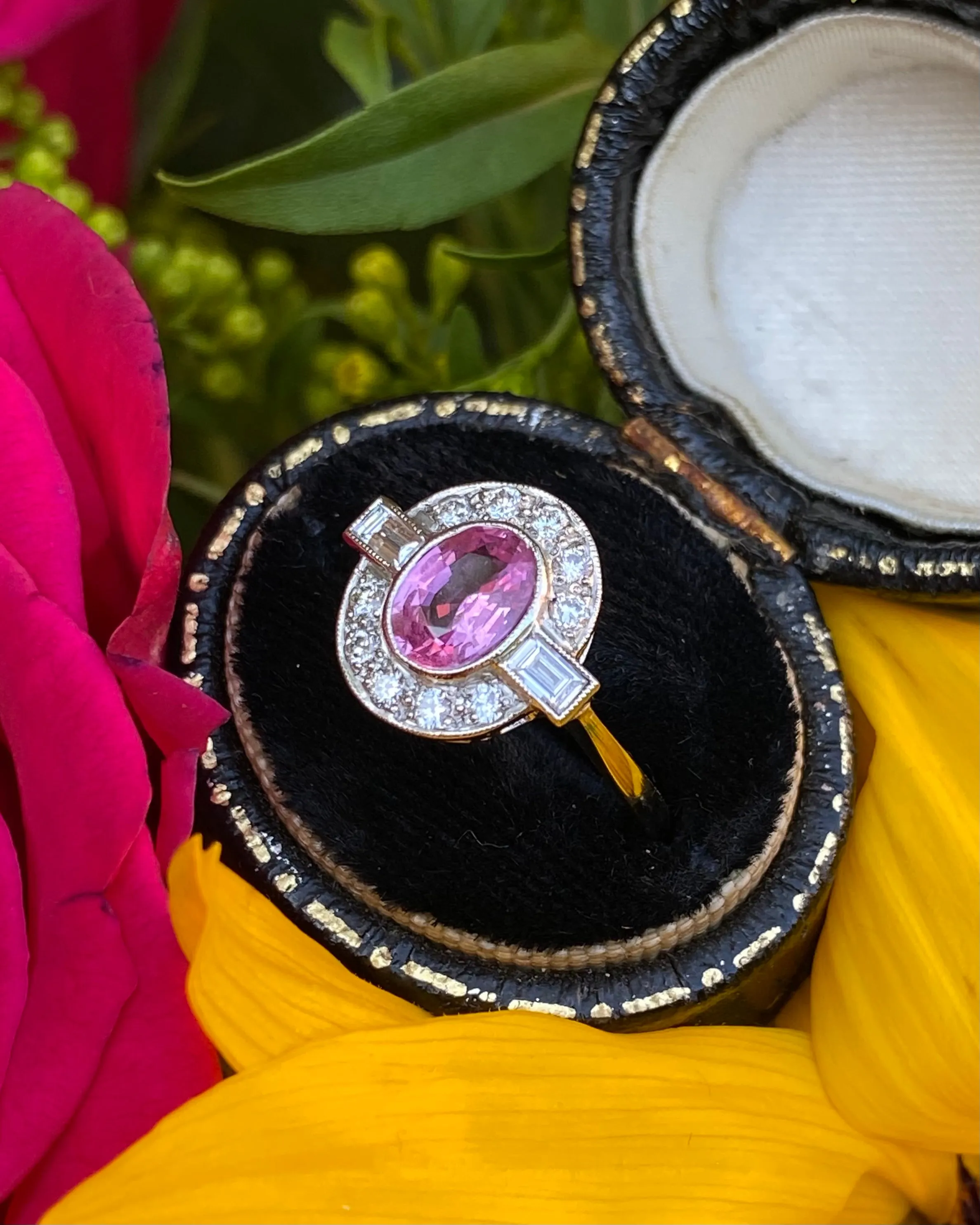 Art Deco Pink Sapphire and Diamond Cluster Ring Platinum 0.40ct   0.80ct