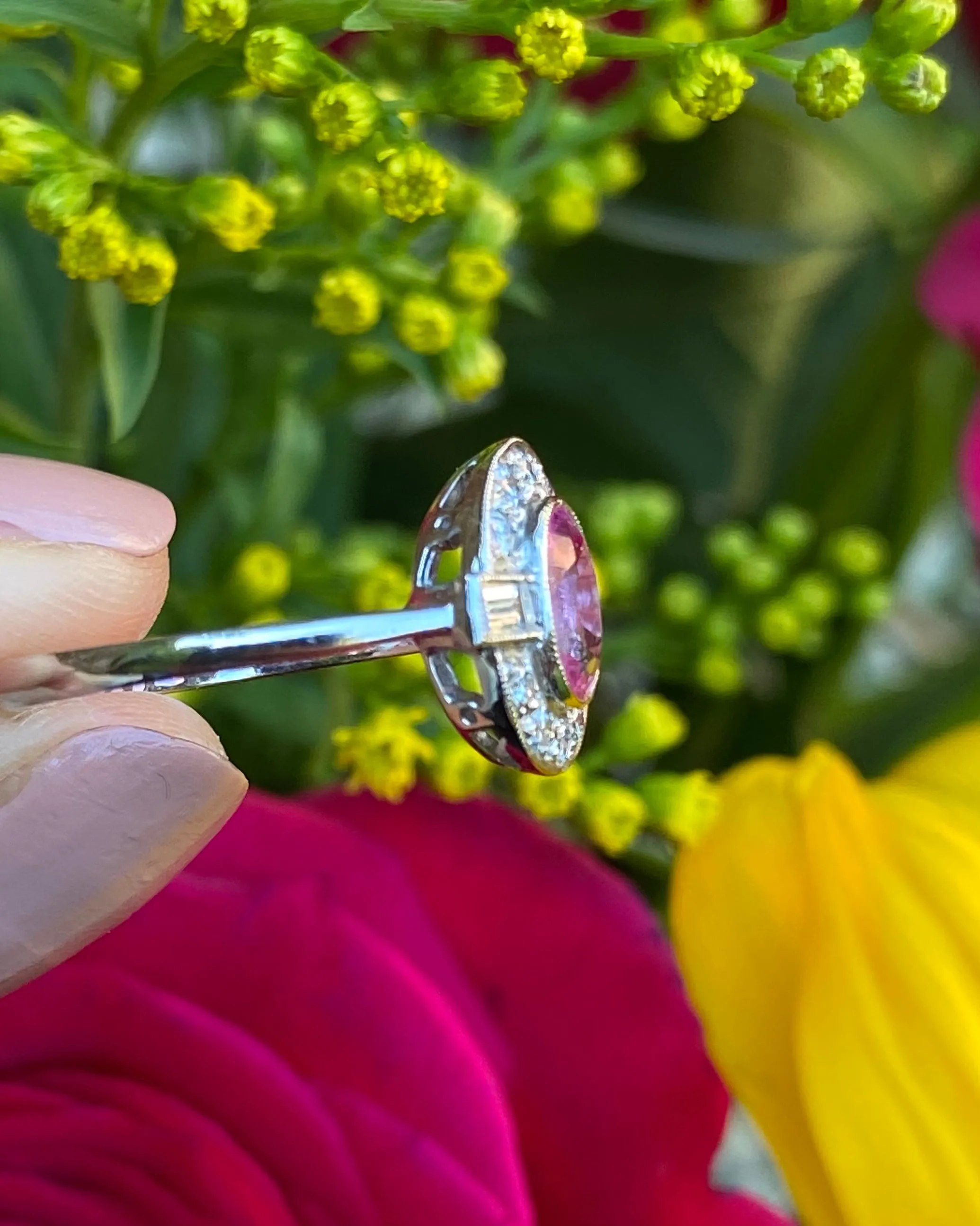 Art Deco Pink Sapphire and Diamond Cluster Ring Platinum 0.40ct   0.80ct