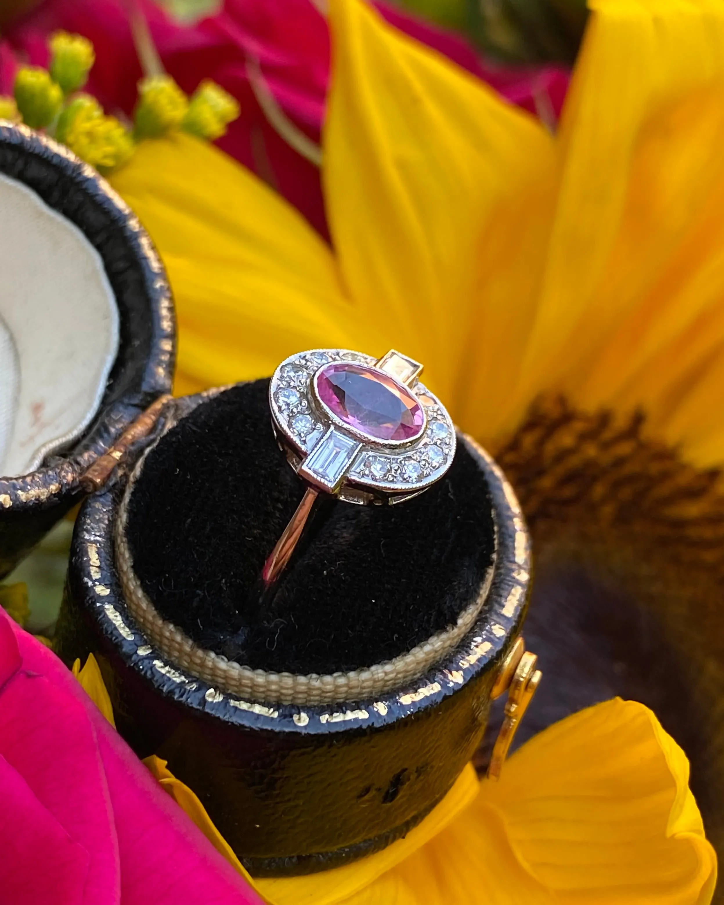 Art Deco Pink Sapphire and Diamond Cluster Ring Platinum 0.40ct   0.80ct