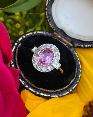 Art Deco Pink Sapphire and Diamond Cluster Ring Platinum 0.40ct   0.80ct