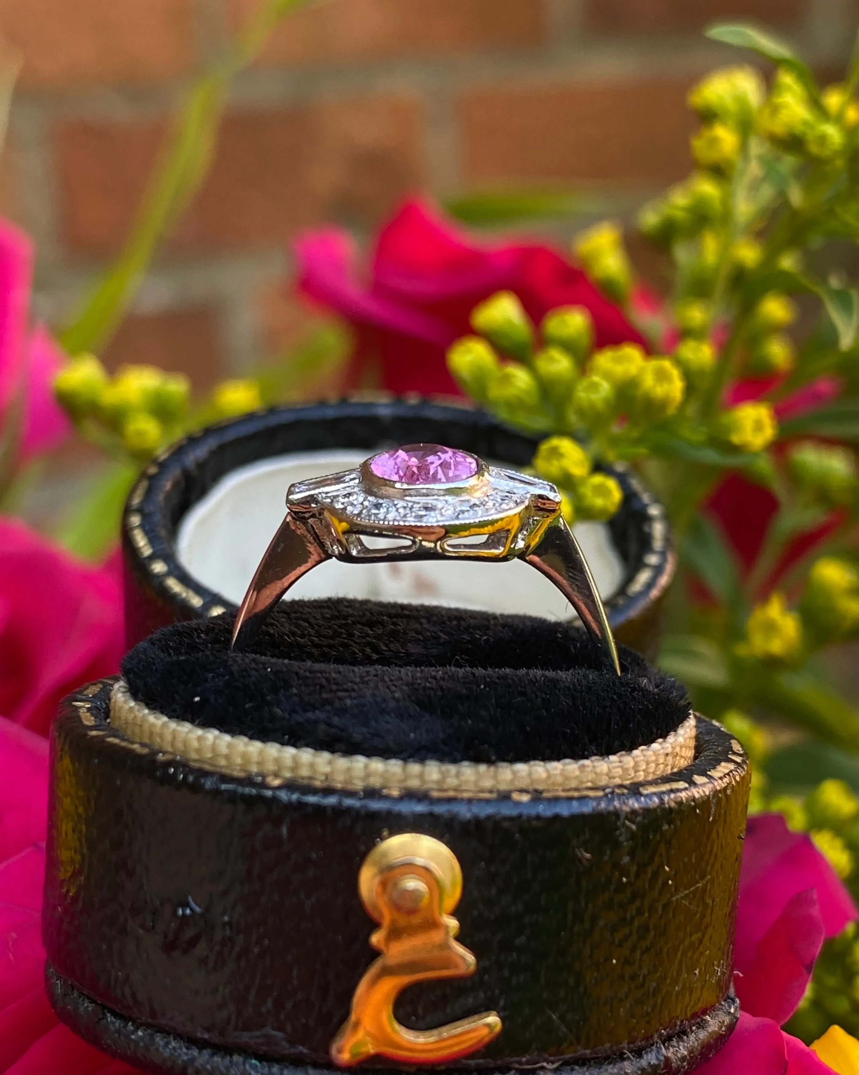 Art Deco Pink Sapphire and Diamond Cluster Ring Platinum 0.40ct   0.80ct