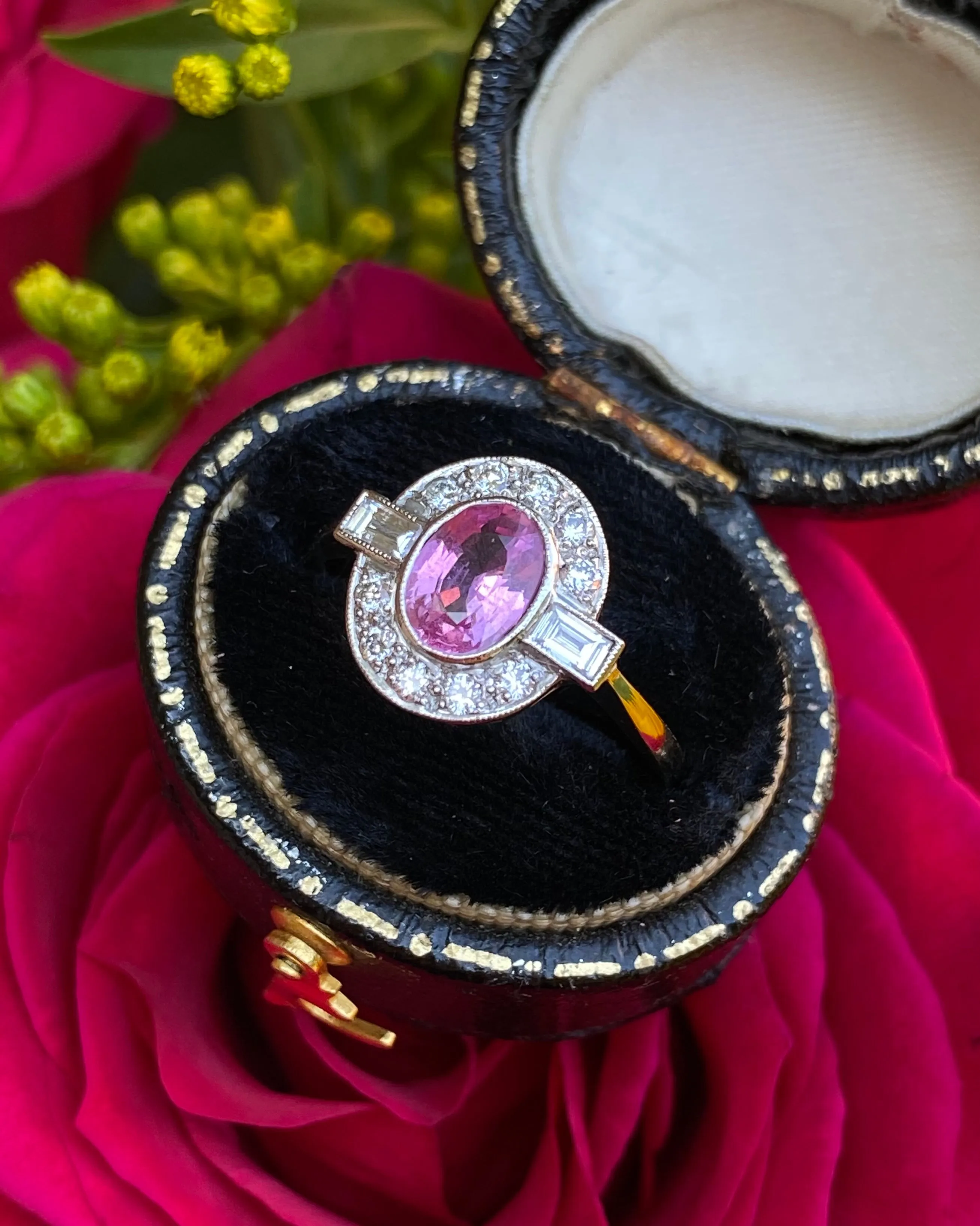 Art Deco Pink Sapphire and Diamond Cluster Ring Platinum 0.40ct   0.80ct